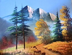 Nagybányai festő , ( Sztelek Norbert  ) Fenyves II  Tempera papír.Mérete: 50x40 cm