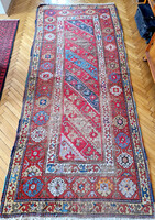 Régi kézi csomózású mintás futószőnyeg 280x123 cm