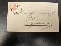 1869-es 5 kr bélyeg levélen Pest- Unghvár b.géző