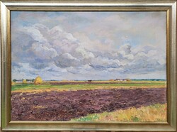 Hatalmas! 111x83cm Szlányi Lajos (1869 - 1949) Szántás c. olajfestménye Eredeti Garanciával!!