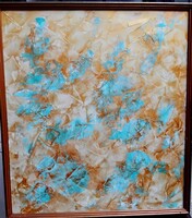 DÖMÖTÖR ANIKÓ TÜNDE festő, Arany és világoskék, laminált farost, aranykeretben, 40x45cm, acryl