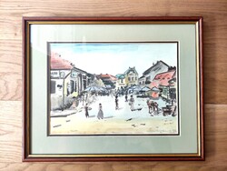 Festmény akvarell Tabán Buda igényes keretben