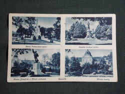 Képeslap,Gödöllő,Mária,Erzsébet szobor,emlékmű,Királyi kastély látkép,Monostory Bp., 1942-  ,kék,