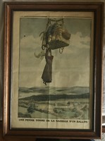 Le Petit Journal-ban az első légibaleset, repülés, léghajó, metszet 19. század vége 51x37 cm