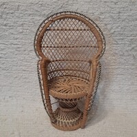 Retro rattan játékbaba szék,fotel.Pávaszék.32 cm.