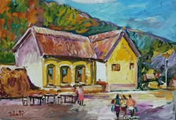 Festmény (02/123) - BÁNFI : BADACSONY, KISFALUDY HÁZ (olaj, karton, 50x35  cm)