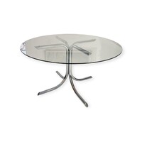 Nagyméretű Vintage króm lábú üveglapos design étkezőasztal - 5758