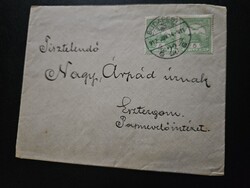 1912-es 2x 5 Fillér bélyeg levélen Budapest-Esztergom