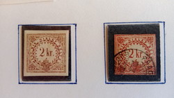 1868. Könyvnyomat Hirlapilleték 1 és 2 kr szinváltozatok