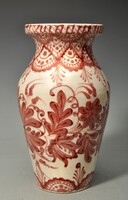 Hódmezővásárhelyi népi mintás majolika váza, HMV Szántó Imre,  1920-as évek. 25,5 cm.