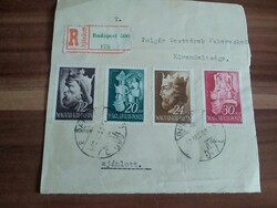 1942-es ajánlott levél kivágás,  4 db bélyeggel, királyok
