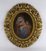 1O613 A szent család gobelin antik aranyozott Florentin keretben 43 x 37.5 cm