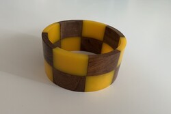 Rare! Álomszép ritka bakelit bakelite bracelet borostyán fa sakktábla óriási széles karperec karkötő