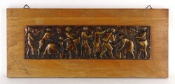 1P553 Kubisch János jelzett képcsarnokos szőlőszüret bronz relief 21 x 49 cm