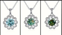 Moissanite 1 karátos Gyémánt köves S925 Sterling Ezüst Nyaklánc Medál +ékszerdoboz 3 szín variáció.