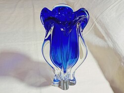 Kristály üveg kék váza Bohemia Cseh 1960- retro 27cm