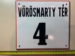 Zománc tábla házszám "Vörösmarty tér 4" felirattal