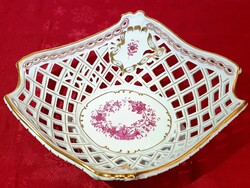 Nagyméretű Herendi Indiai kosár mintás áttört kínáló