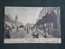 Képeslap,Siklós,Pécsi utca és főtér látkép,részlet,Feiler Mariska kiadás Siklós,1905-