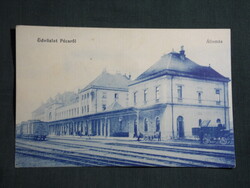 Képeslap,Pécs,Indóház,Vasútállomás látkép részlet,Alt és Böhm üzlet kiadás Pécs,1905-  ,kék,