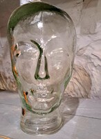 Régi üvegfej, kalaptartó, parókatartó, kirakati kellék