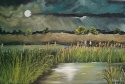60x40-OLAJFESTMÉNY VÁSZON--HOLDFÉNYES NYUGALOM