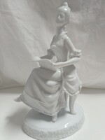 Hollóházi barokk ruhás kottát olvasó nő porcelán figura - 23 cm