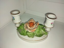 Herendi porcelán rózsás gyertyatartó