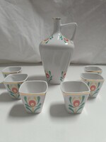 Hollóházi porcelán pálinkás készlet - 6 személyes, kiöntővel