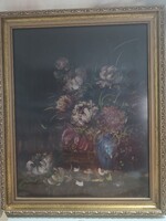 Henczné Deák Adrienn (1890- 1956) - Virág csendélet, olaj, puha farost, 46 x 56 cm