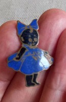 Vintage Viktoriánus zománcozott Számozott fekete kislány bross kitüző