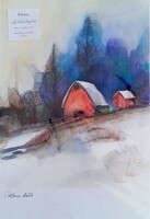 Csobai Elena-Téli táj, Akvarell festmény 30x21cm