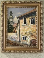 V Tóth Gábor : Sopron Fabricius ház  30x 40  olajfestmény keretben