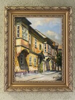 V Tóth Gábor : Sopron Templom utca  40 x 30 olajfestmény keretben