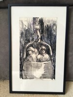 Bauer János rézkarc 27x42cm.
