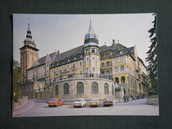 Képeslap,Miskolc,Lillafüred Palotaszálló,SZOT üdülő,parkoló,Lada,Skoda autó látkép,részlet,1982-