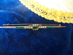 Antik sáltű ezüst - smaragd?- szikrázó kristály kövekkel