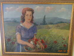 LÁNY PIPACSOKKAL - szignált olaj-vászon festmény (80 x 60 cm)