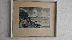 Újhelyi Gábor Festmény 30x43 cm Dunapart.2