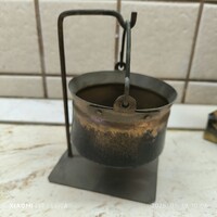 Retro miniature copper cauldron with holder for sale! 15 x 10 cm