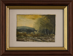 Barsi Ferenc Pásztói táj című mini akvarellje, SZERTIFIKÁCIÓVAL!