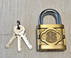 LION - oroszlánfejes réz lakat + kulcsok - ritka - gyűjtőknek- gyönyörű állapotban