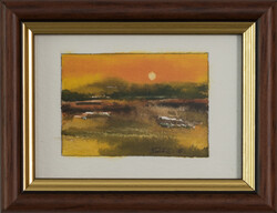 Barsi Ferenc Este című mini akvarellje, SZERTIFIKÁCIÓVAL!