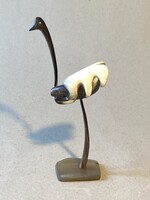 Ostrich bird - carved, polished horn retro statue, ornament 16.5 Cm