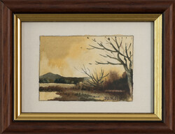 Barsi Ferenc Télvégi táj című mini akvarellje, SZERTIFIKÁCIÓVAL!