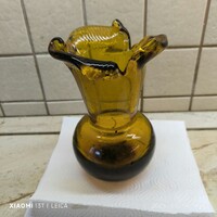 Muránói szakított üveg , borostyán sárga váza  eladó!22 cm