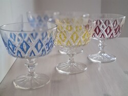 5 db antik vintage francia Reims csiszolt festett színes kristály pezsgős pohár tökéletes állapotban