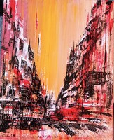 "NAGYVÁROSI ABSZTRAKT"festmény 40 x 50 cm farostlemezen