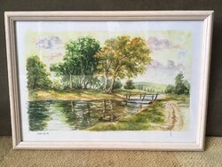 Tus-akvarell tájkép 36x25cm.