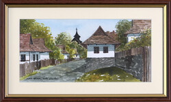 RÉSZLETGAZDAG MINIATŰR  - Barsi Ferenc, Hollókő - 11x23 cm